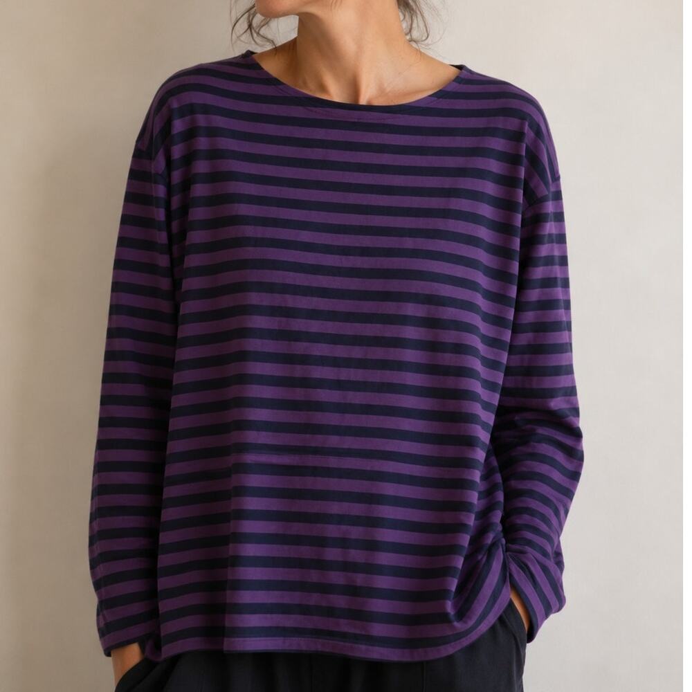 Gudrun Sjödén Organic Cotton Striped Long Sleeve Top Purple/Navy Shirt XXL